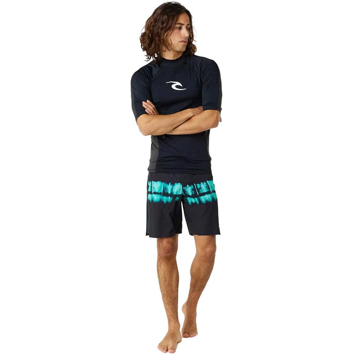 2024 Rip Curl Hombres Waves UPF Performance Chaleco De Lycra De Manga Corta 142MRV - Black